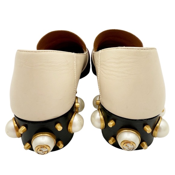 Gucci Peyton Pearl Loafer in White EU 37 US 7 GG Logo Web Stripe Block Low Heel - Picture 7 of 13